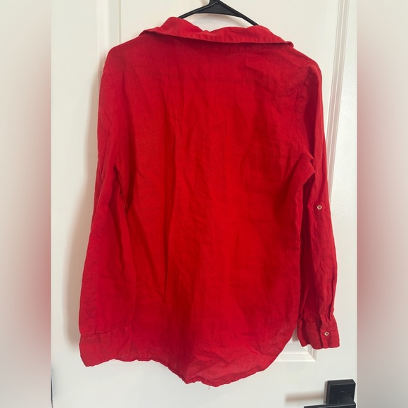 Zara Women’s Linen Long Sleeve Button Down, Size Medium, Red Shirt Top - Picture 5 of 6